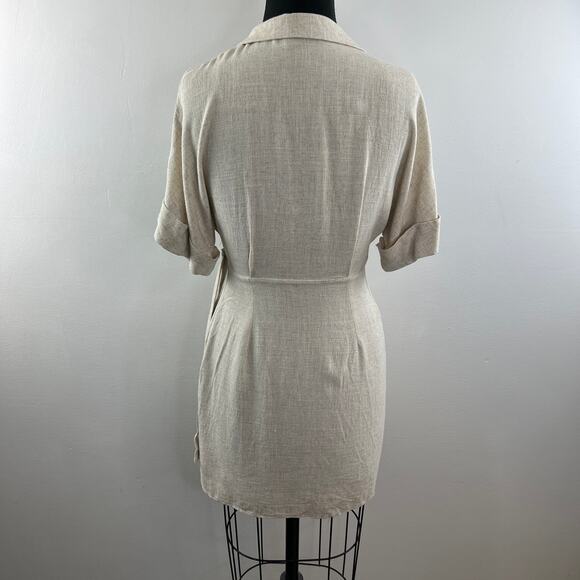 ASOS Beige Maternity & Nursing Wrap Dress Tie Waist Spread Collar Short Sleeve 0 - Picture 5 of 9
